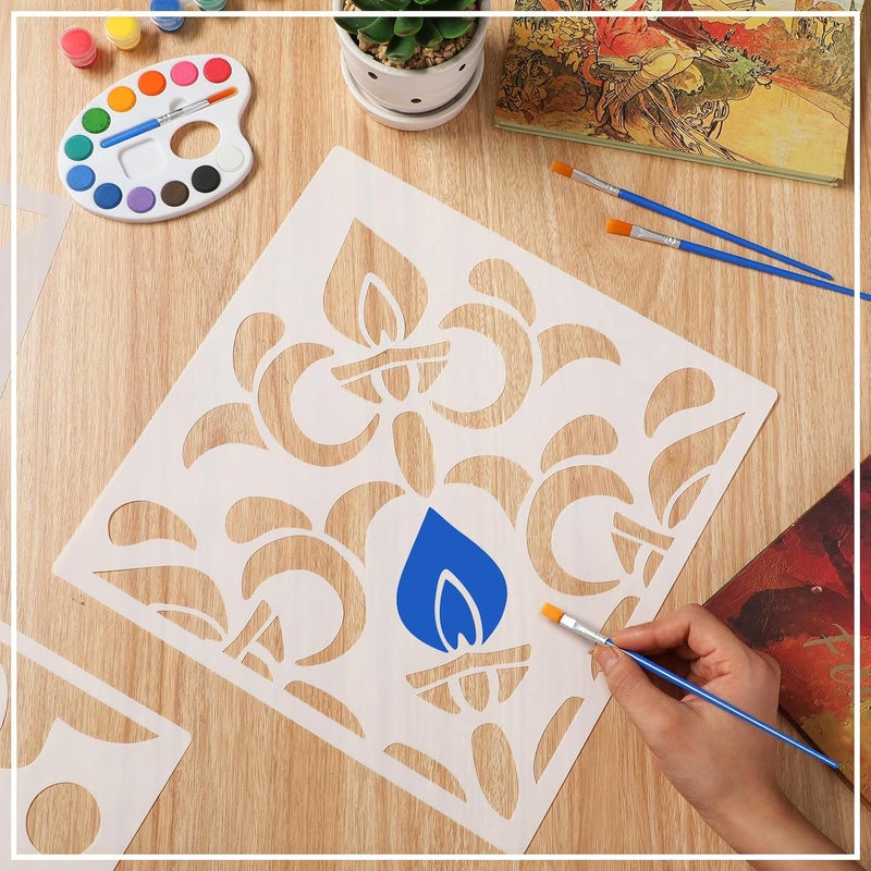 Watersay 6 Set Diwali Large Rangoli Stencil 11" x 11" Reusable Plastic Mandala Painting Stencil Indian Traditional Festival Painting on Wood Floor Wall Tile Fabric Furniture DIY Craft(Classic Style) - Image 5